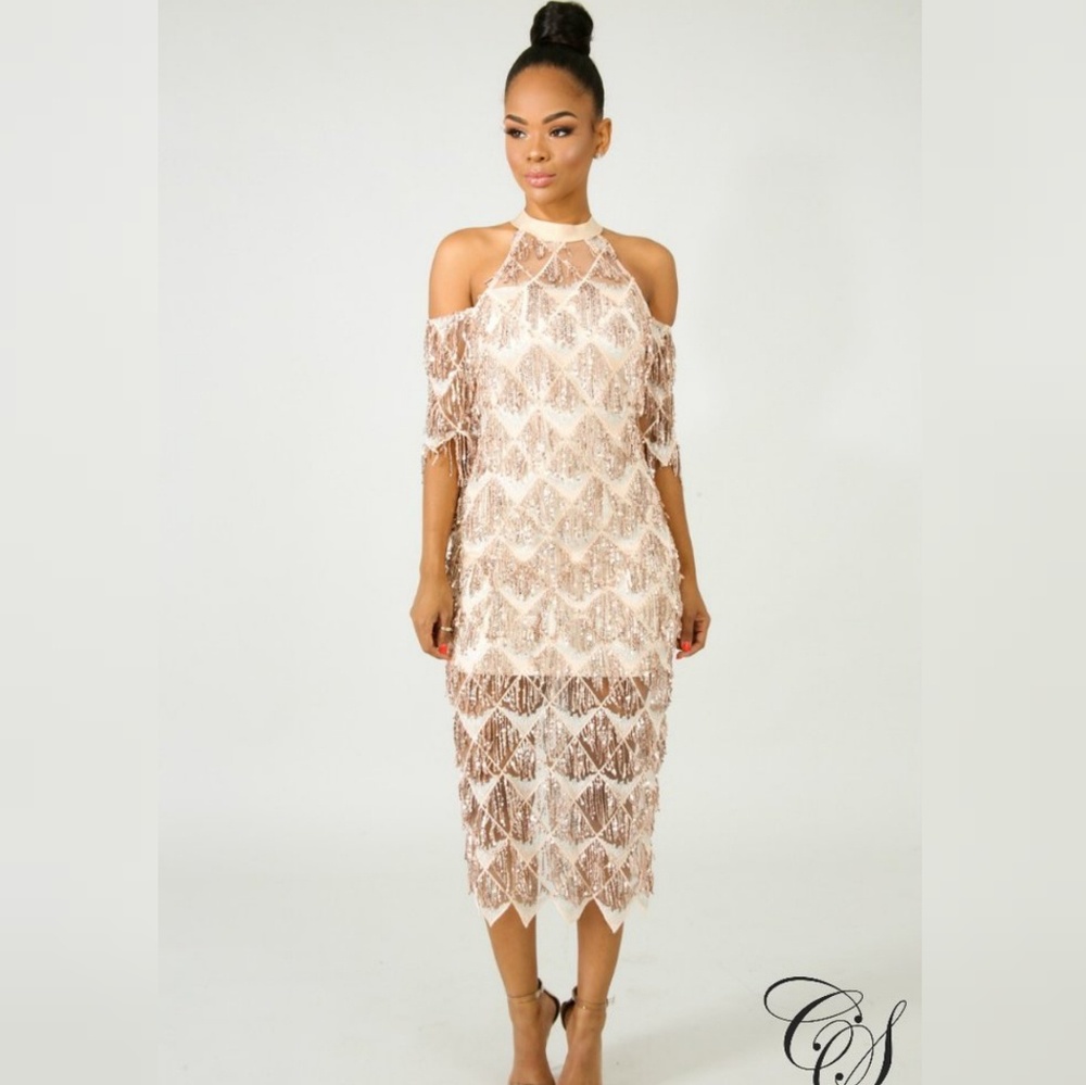Margaret Fringe Sequin Midi Dress